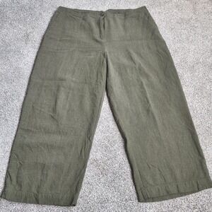 J.Jill Olive Green Linen Blend Wide Leg Crop Pants Womens Large